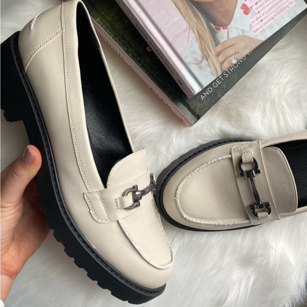 Trendy white loafers